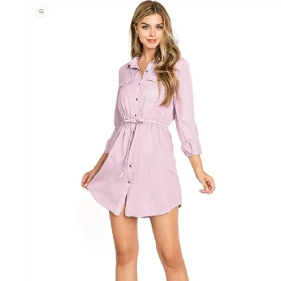 Sold! FIRST LOVE Button Down Purple Denim Shirt Mini Dress Sz S - Picture 3 of 4